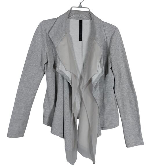 90 Degree Cascade Open Cardigan Size Small Gray Long Sleeve Attached Sheer Layer - Picture 3 of 8
